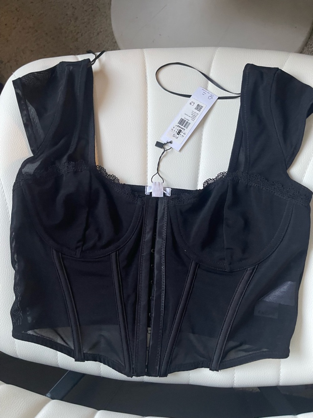 Garage Black Mesh Longline Corset Top